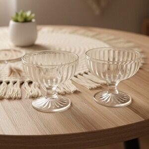 Hazel Atlas Ribbon Sherbets, Set of 2, Pink Tint Footed‎ Dessert Cups, Glassware